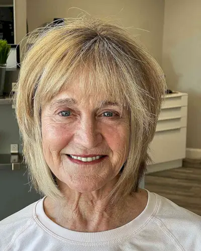Neck-length Choppy Blonde Shaggy Bob for Ladies Over 70