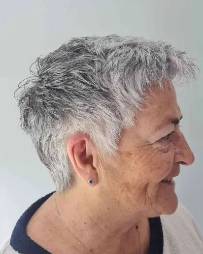 Low-Maintenance Pixie for Gray Haired Women in their 70s