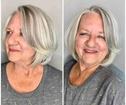 Pretty Long Bob for Women Over 60 with Greying Hair