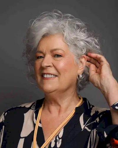 Messy Silver-Grey Short Cut with Side Bangs for Women 60 and Up