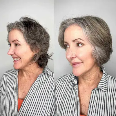 Jaw-Length Layered Cut for Older Ladies Over 60