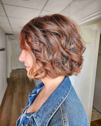 Fall Pumpkin Copper Highlights on Short Hair for 40-year-olds