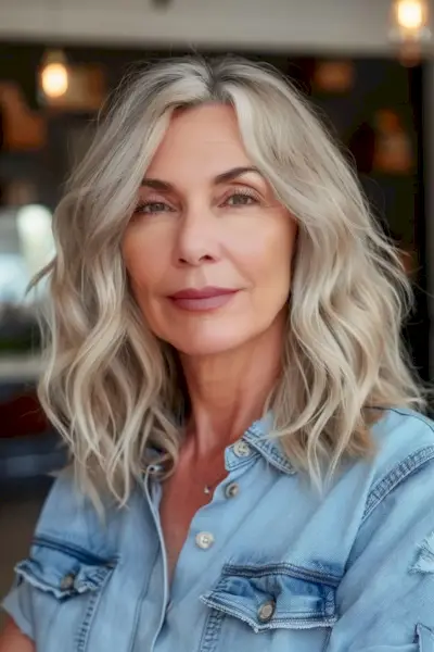Edgy Lob with Beach Waves for Senior Citizens