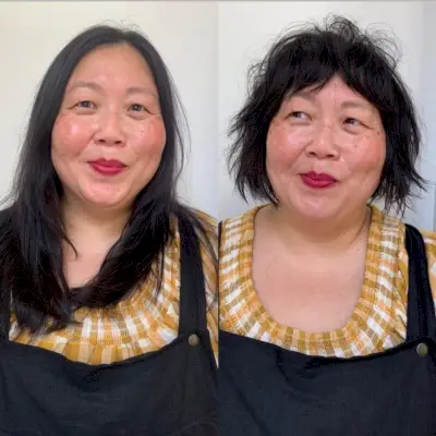 Edgy Layered Short Bob with Bangs Hairstyle for Old Ladies