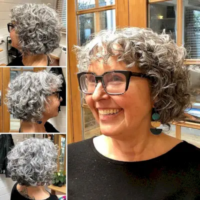 Curly Bob with Bangs for Older Women
