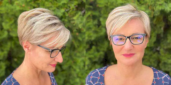 Champagne Blonde Pixie for 50-Year-Olds with Glasses