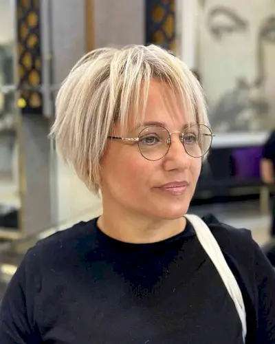 Very Piecey Barbie Blonde Bob for 50-year-olds with Glasses