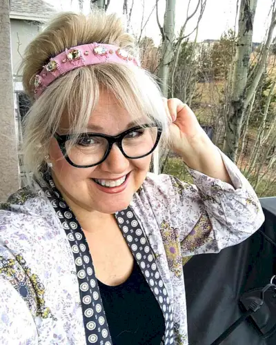 Headband Updo with a Curtain Fringe for Women Over 50 with Round Faces and Glasses