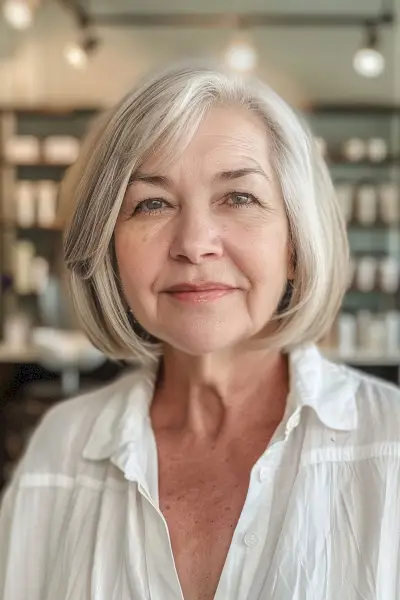 Slimming short haircut for women over 60 with a round face