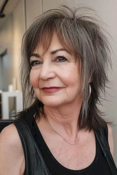 Edgy Shaggy Mullet for ladies in their sixties