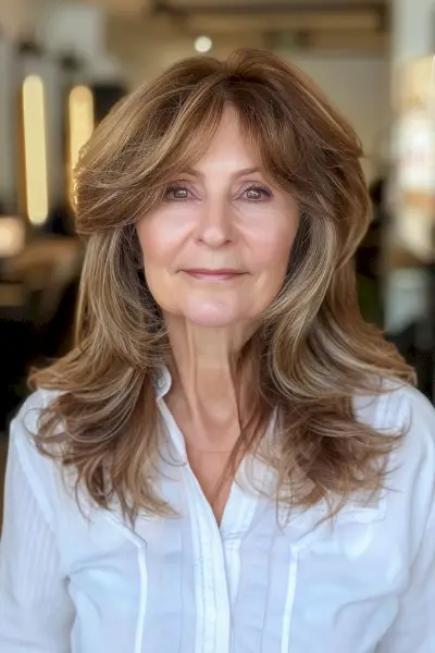 Shag with Curtain Bangs for seniors with Long Hair