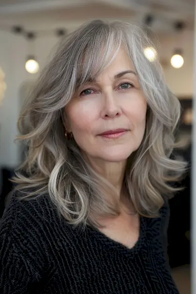Classy Mid-Length Cut with a Side Part for women 60 and up