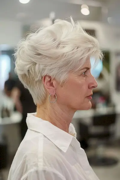 Sassy Pixie Mullet for Thick Hair on a woman in her sixties