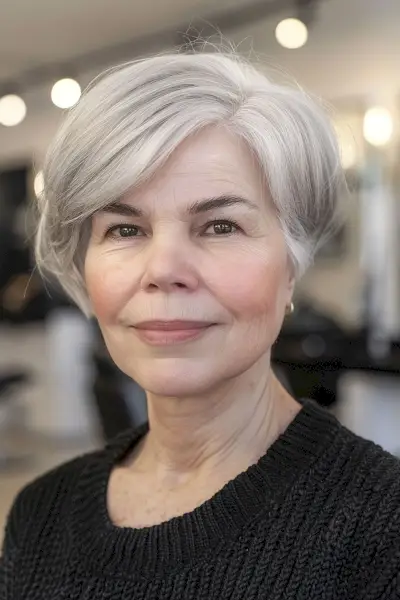 Ear-Length Crop with Side Bangs for 60 year old women