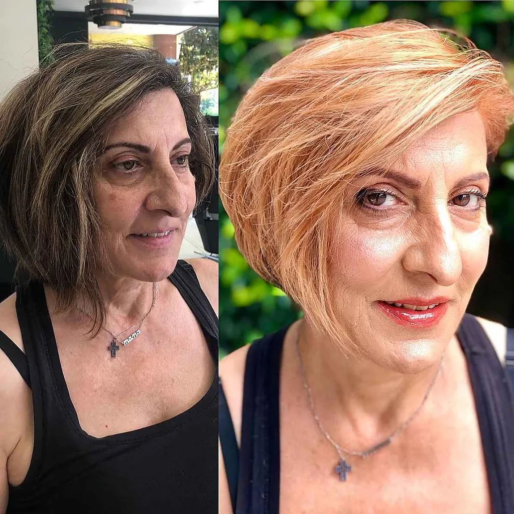 パンプキン スパイス ショート アングル ボブ ヘアスタイル' title=