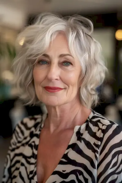 fine hair shaggy bob for older women