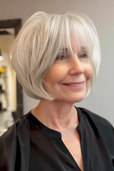 choppy angled bob for short fine hair over 60