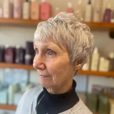 Choppy Pixie Cut with Bangs and Layers for 60-Year-Olds with Fine Hair