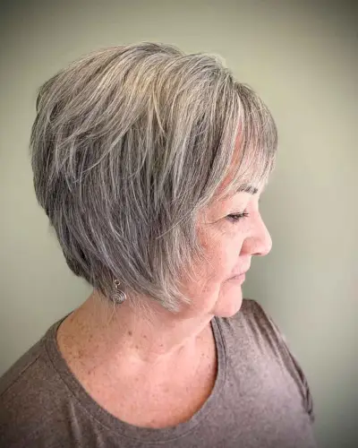 Salt-and-Pepper Short Bob with Choppy Layers
