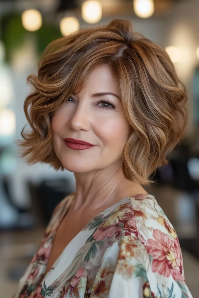 toffee- en karamelhaar voor een vrouw boven de 50' title=