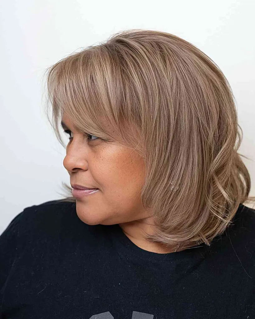 Herfst Ash Bronde medium haar met pony voor oudere vrouwen ouder dan 50' title=