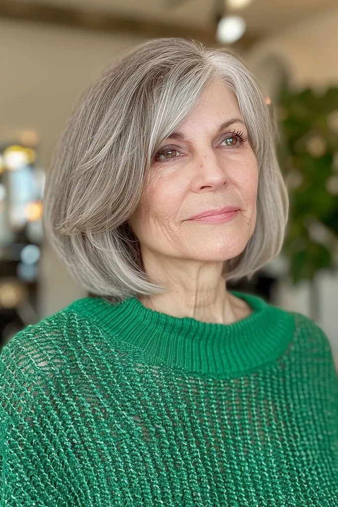 blow-out bob til ældre kvinder med tyndt hår' title=