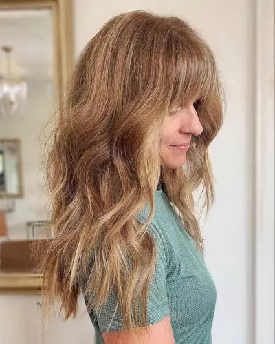 Mid-Long Textured Wavy Layers and Heavy Fringe for Mature Women over Fifty