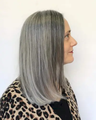 A grey lob for woman over 50 with a round face