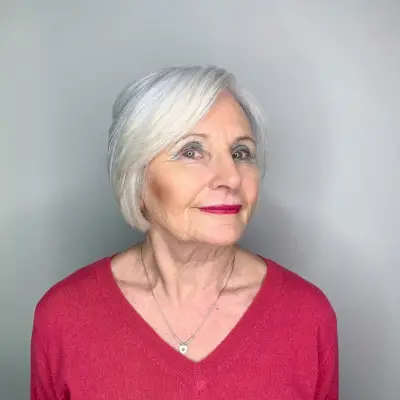 layered blonde bob for over 50 women with round face