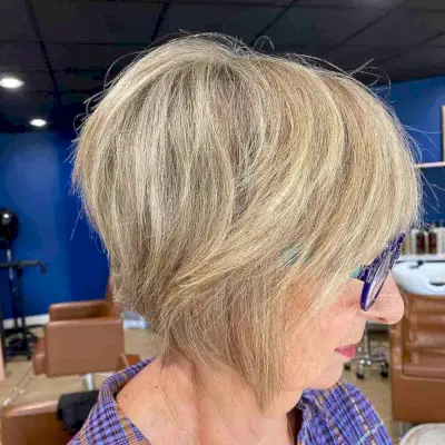 Textured Bob with Blonde Lowlights for Ladies 60 and Over with Glasses