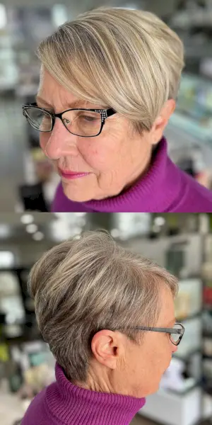 Asymmetrical Pixie for Round Faces for ladies in their 60s