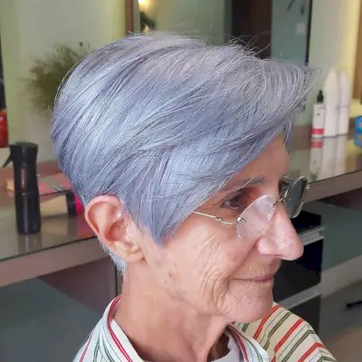 Grey Long Pixie Cut with Fringe for 60-year-olds