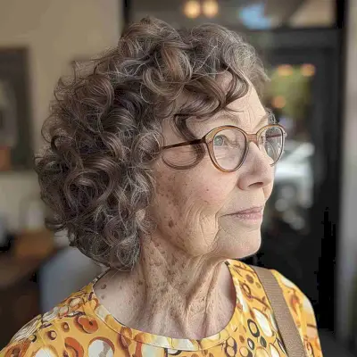 Curly Bob for Curly Hair for women passed 60 with Glasses