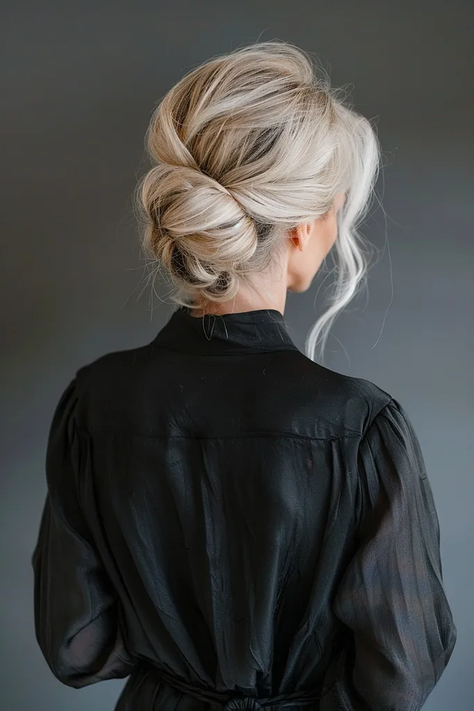 Peinado recogido retorcido para mujeres mayores de 60 años.' title=