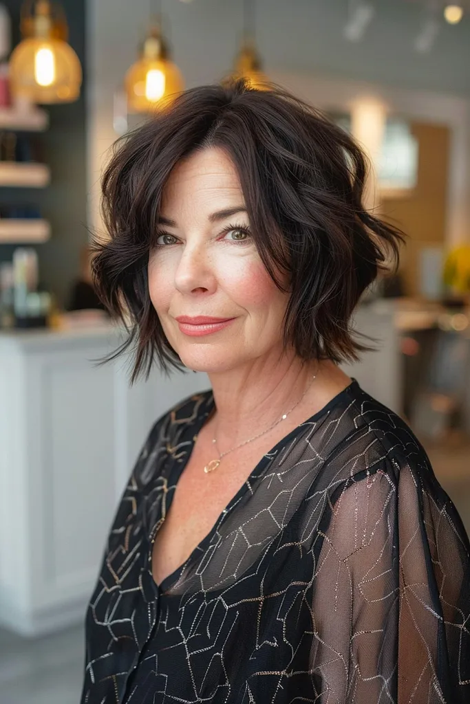 Corte de pelo bob entrecortado para mujeres mayores de 60 años.' title=