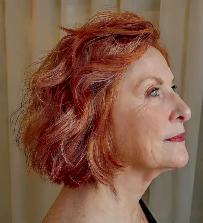 Copper Short Bob with Soft Waves for a Lady Over 60