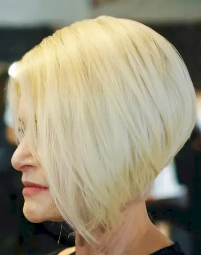 Blonde Textured Angled Bob Hairstyle for Ladies Over Sixty