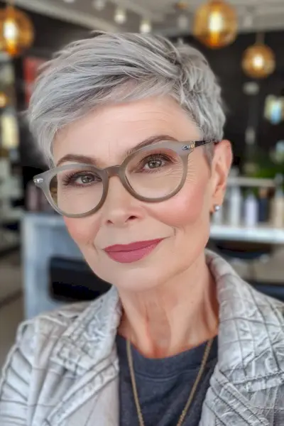 razor pixie for ladies over 50 with silver hair