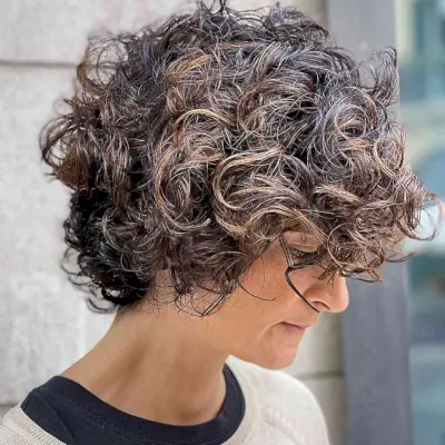 Very Short Layered Bob with Big Curls for Mature Ladies