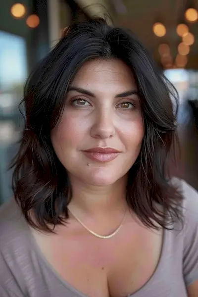 Mid-length bob for women over 40 with round faces