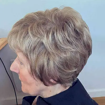 Short Beige Blonde Feathered Pixie Hair for ladies in their 60s