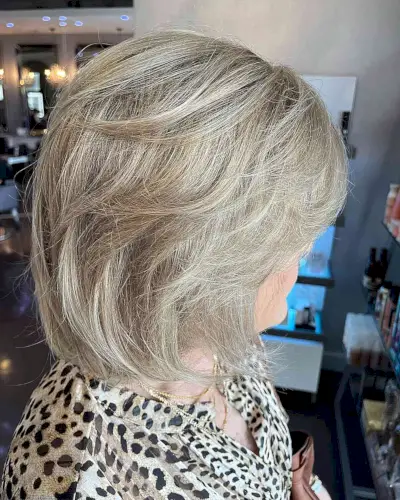 Swept Feathered Layers for Lob Cut on women aged 60