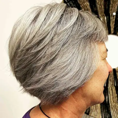 Feathered Mini Gray Pixie Bob with Choppy Layers for women over the age of 60