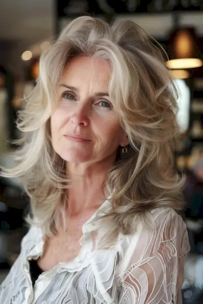 Woman with mid-length textured hair featuring shaggy layers for added body and bounce.