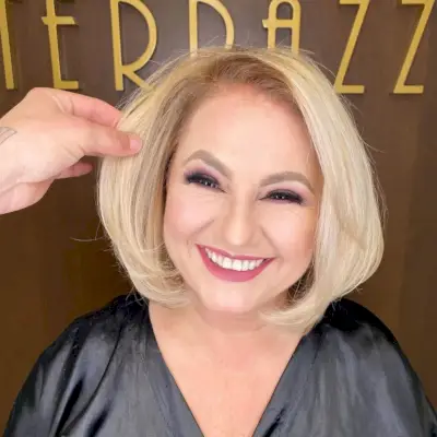 chin-length textured bob for older women with round faces