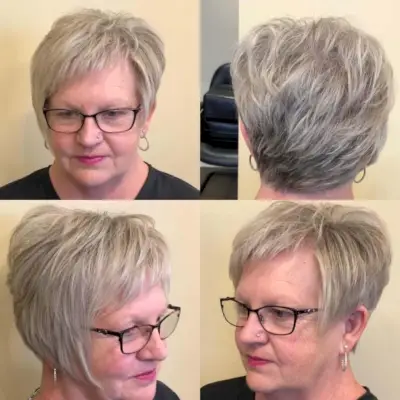 edgy pixie bob with glasses for 60-year-old women
