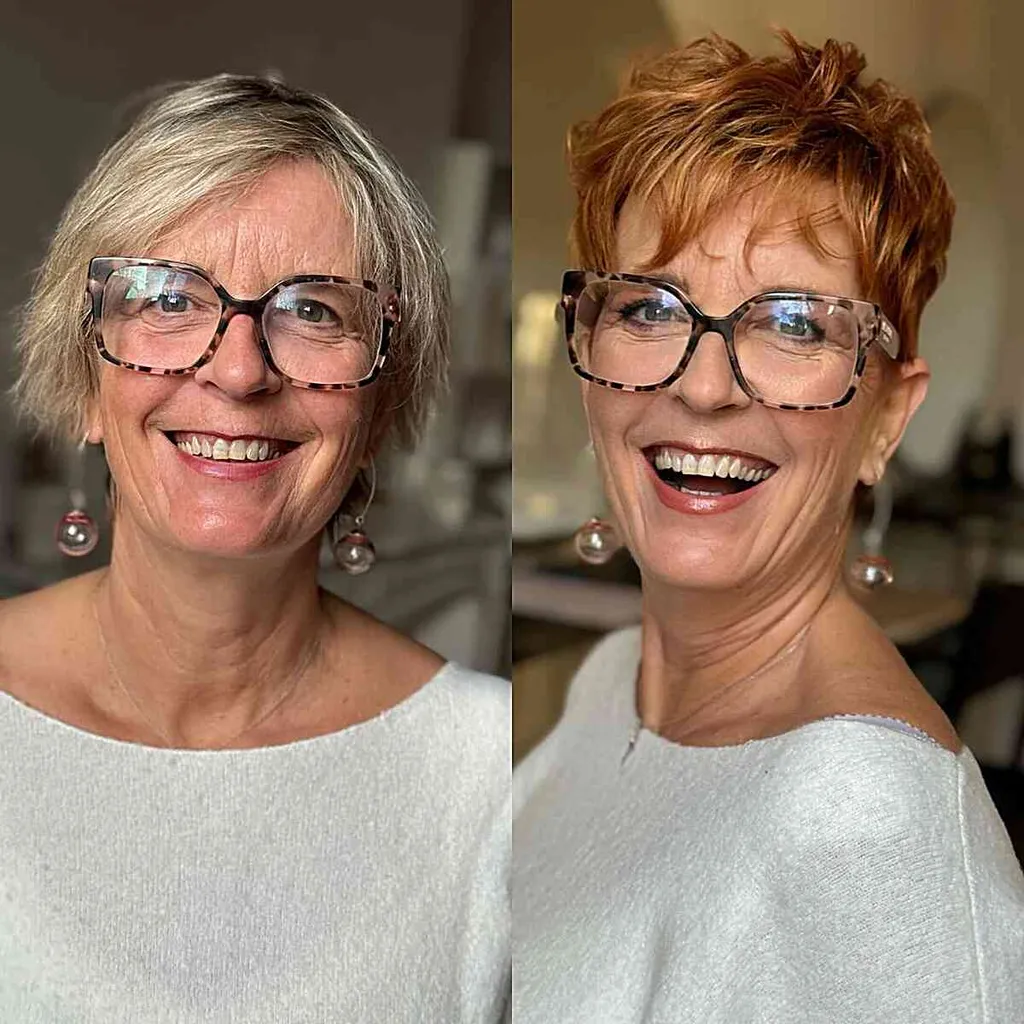 Klassieke grijze bob met gevederde pony voor dames ouder dan 60' title=