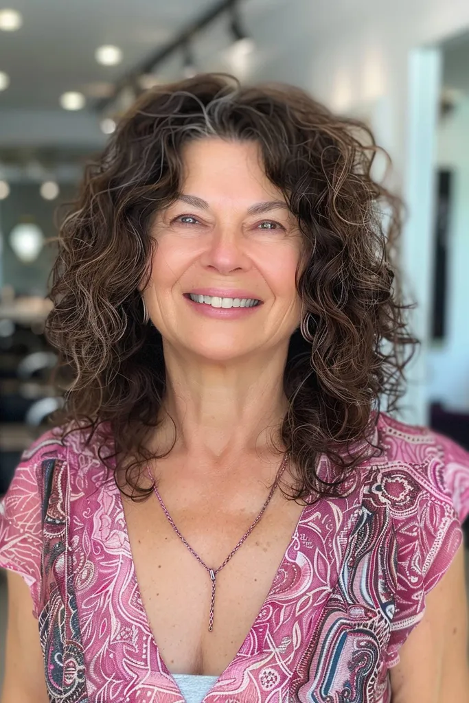 Vidēji cirtaini matu griezumi ar sprādzieniem sievietēm pēc 50 gadiem' title=