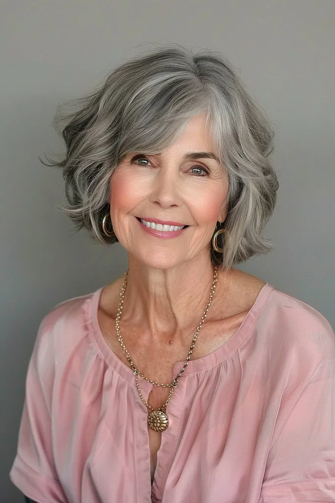 Bob lungo il mento con strati che incorniciano il viso' title=