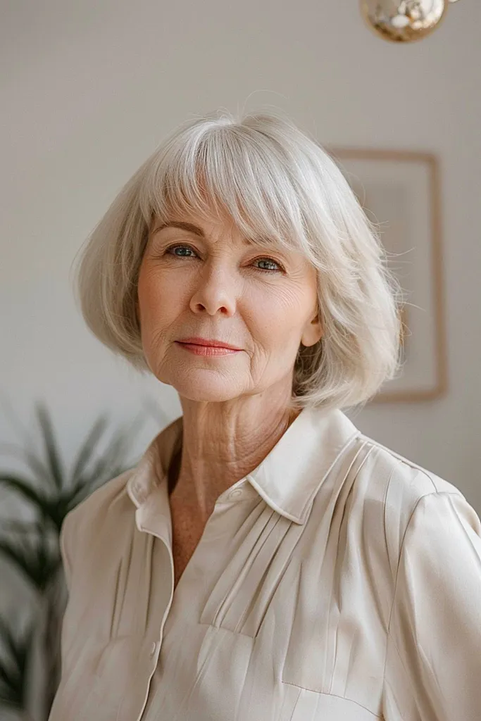 Bob morbido fino al mento con frangia per capelli radi' title=